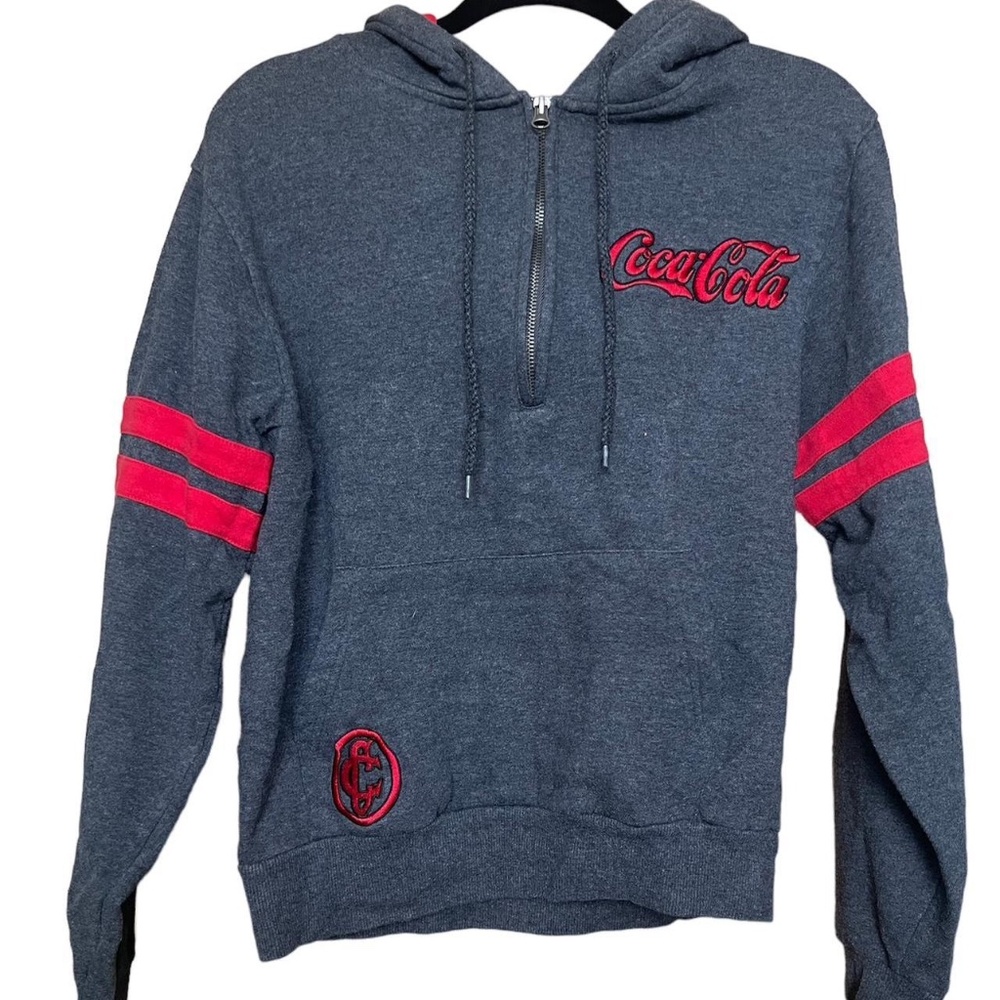Coca-Cola dark grey quarter zip hoodie with embroidered details